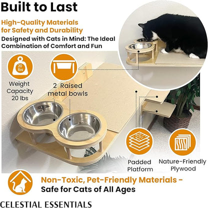 This all-in-One Cat Wall Shelves with Raised Feeding Bowls